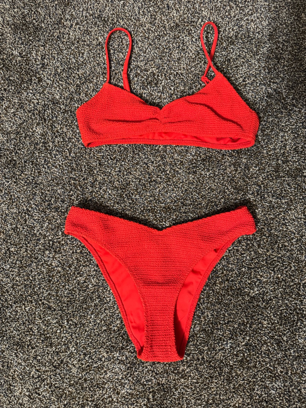 Women's Red Textured Bikini Set